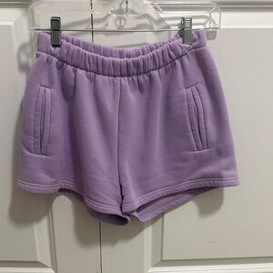 Women's Lavender Athletic Fleece Shorts with Elastic Waist